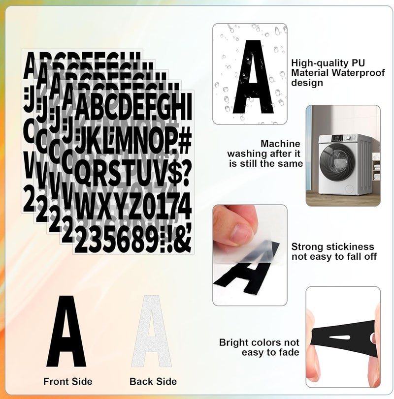 Metsyth 12 Sheets 612 Pieces Iron on Letters and Numbers for Clothing,Large 2 Inch Iron on Letter Patches with PU Heat Transfer Alphabet Adhesive Stickers for Fabric T-Shirt Jersey DIY Craft-Black - Image 3